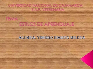 UNIVERSIDAD NACIONAL DE CAJAMARCA E.A.P. VETERINARIA TEMA:		ESTILOS DE APRENDIJAJE Alumna: ydrogoedquen milena 