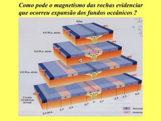 Como pode o magnetismo das rochas evidenciar que ocorreu expansão dos fundos oceânicos ? 