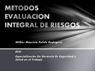 Wilber Mauricio Pulido Rodríguez
ECCI
Especialización De Gerencia En Seguridad y
Salud en el Trabajo
 