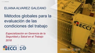 ELIANA ALVAREZ GALEANO
Especialización en Gerencia de la
Seguridad y Salud en el Trabajo
2018
Métodos globales para la
evaluación de las
condiciones del trabajo
 