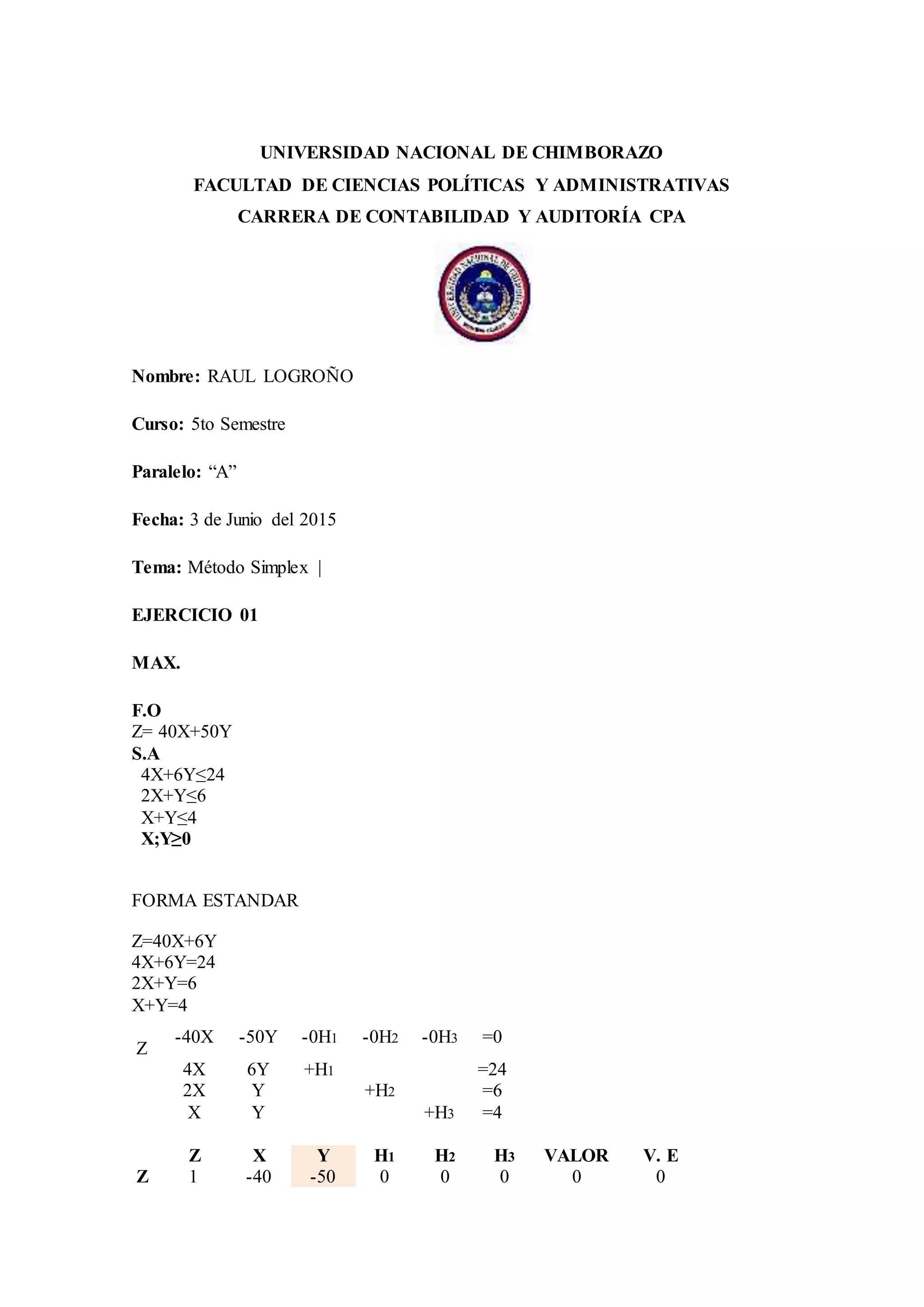 Metodo Simplex Maximixacion DOCX Metodo simplex maximixacion docx