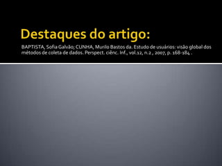 Suposições filosóficasAlegações de conhecimento significa que os pesquisadores começam um projeto com determinadas suposições sobre como vão aprender e o que vão aprender durante a investigaçãoConstrutivismo:*significados múltiplos do participante*construção social e histórica*geração de teoriaPós-positivismo:*determinação*reducionismo*observação empírica e mensuração*verificação da teoriaPragmatismo:*consequência das ações*centrado no problema*pluralista*orientada para prática no mundo realCRESWELL, John W.  Projeto de pesquisa: métodos qualitativo, quantitativo e misto. 2.ed. Port Alegre: Artmed, 2007. p. 36