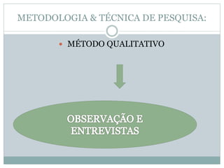 METODOLOGIA & TÉCNICA DE PESQUISA: 
 MÉTODO QUALITATIVO 
 