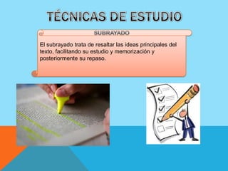 PASOS DEL MÉTODO DE ESTUDIOPRIMERA LECTURA (lectura global)Realiza una lectura general inicial, esta debe realizarse en pocos minutos y debe abarcar todo el tema que tengas que estudiar.SEGUNDA LECTURA (lectura analítica)· Esta segunda lectura debes hacerla mas lentamente, de forma reflexiva y comprensivaSUBRAYADO (lineal, estructural, y de realce)· Una vez detectadas las ideas principales y secundarias, se trata de que destaques lo principal del texto, desmenuzando párrafo a párrafo loimportante.