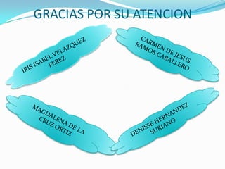 GRACIAS POR SU ATENCIONCARMEN DE JESUS RAMOS CABALLEROIRIS ISABEL VELAZQUEZ PEREZDENISSE HERNANDEZ SURIANOMAGDALENA DE LA CRUZ ORTIZ