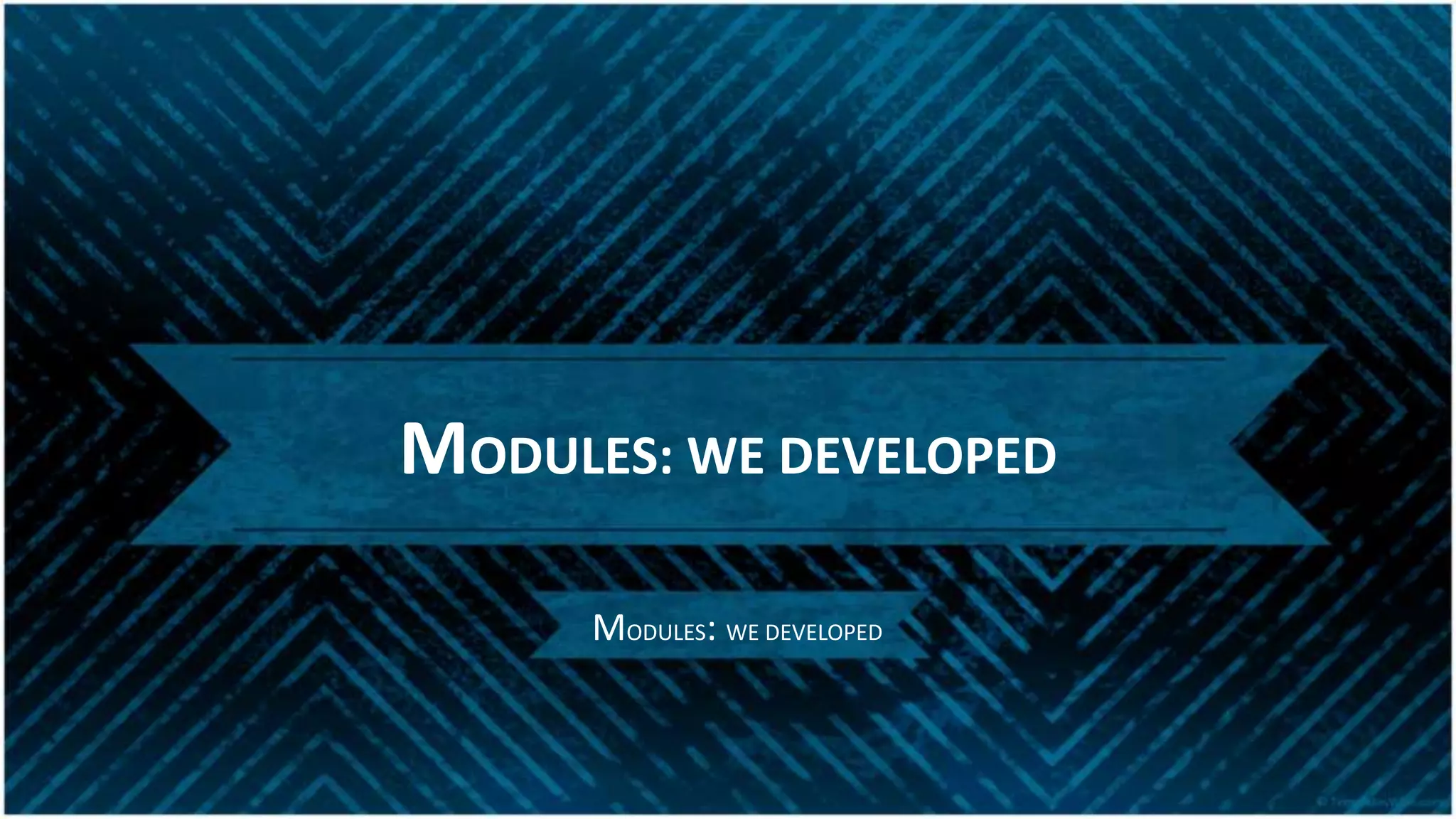 MODULES: WE DEVELOPED
MODULES: WE DEVELOPED
 