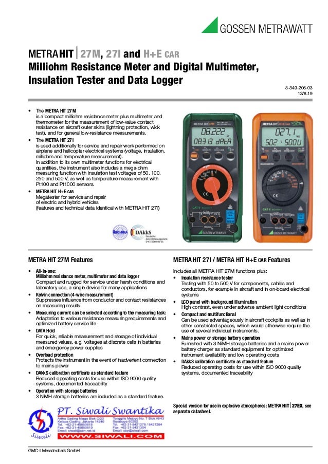 Data Teknis Gossen Metrawatt Multimeter : METRAHIT 27M, METRAHIT 27I ...