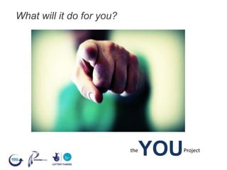 What will it do for you?




                           the
                                 YOU   Project
 