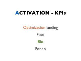 ACTIVATION - KPIs

  Optimización landing
         Foto
          Bio
        Fondo
 