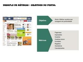 Exemplo de métricas – objetivos do portal

 