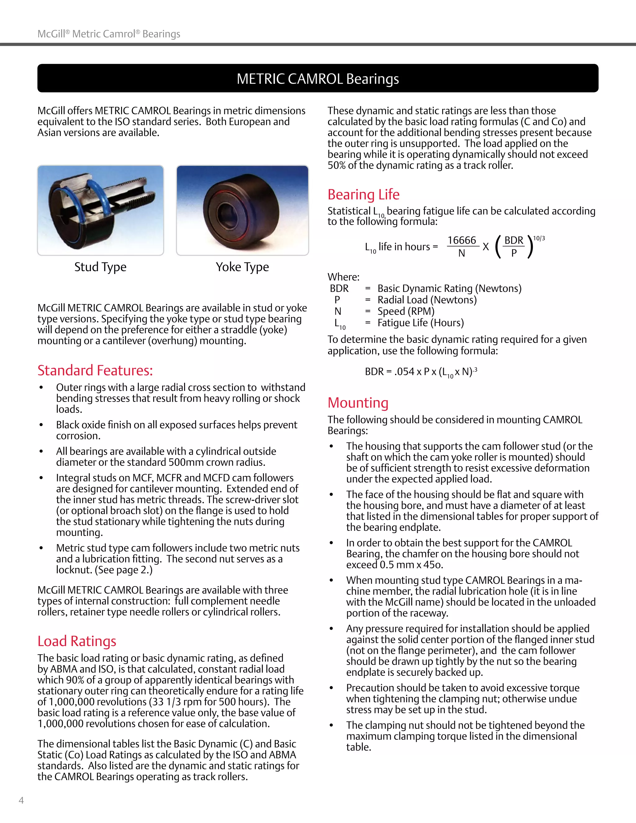 McGill Metric CAMROL Bearings brochure PDF