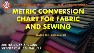 METRIC CONVERSION
CHART FOR FABRIC
AND SEWING
 