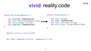 reality.code
23
struct PerformanceMeasure {


var callTime: TimeInterval


let type: PerformanceMeasureType


let concrete...
