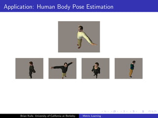 Application: Human Body Pose Estimation




     Brian Kulis University of California at Berkeley   Metric Learning
 