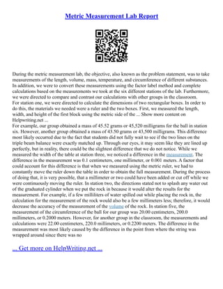 Metric Measurement Lab Report | PDF