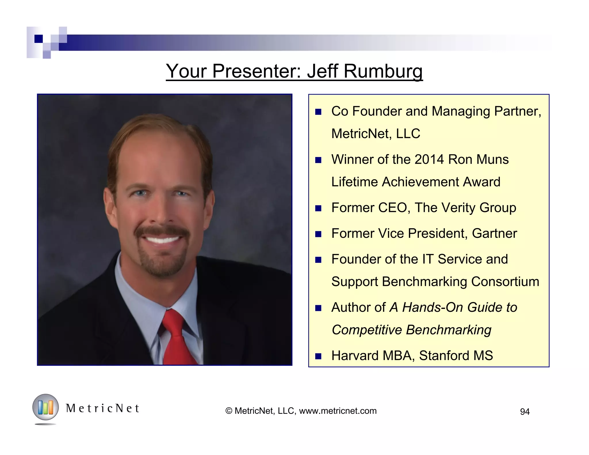 Benchmark My Service: Brought to you by MetricNet and Samanage
94© MetricNet, LLC, www.metricnet.com
 