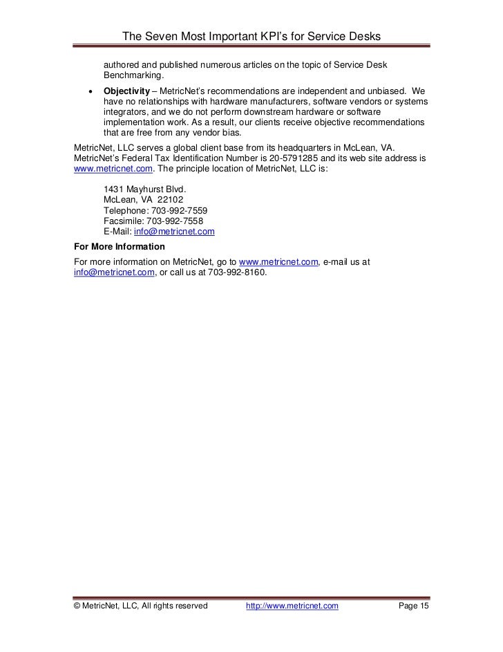 Metric Nets Seven Most Important Kp Is For The Service Desk V4