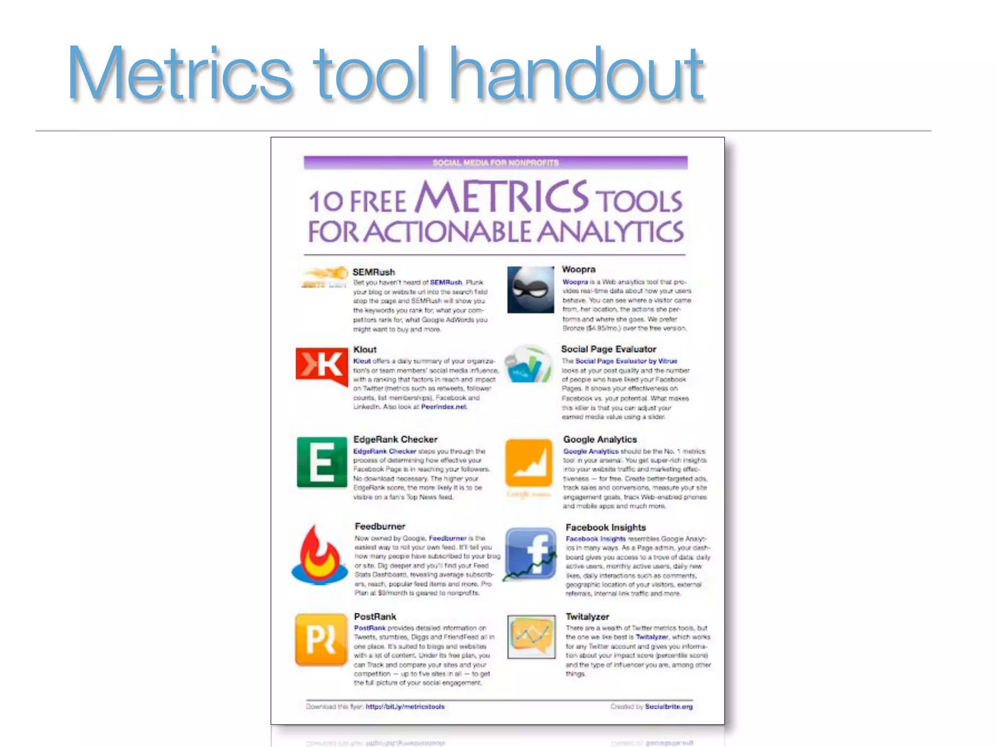 Metrics tool handout
 