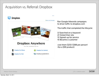 Acquisition vs. Referral: Dropbox


                                            Ran Google Adwords campaigns
             ...