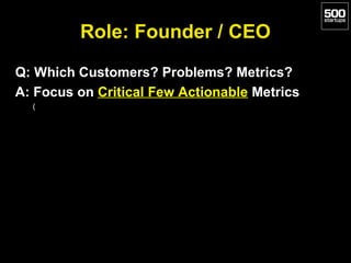 Role: Founder / CEO
Q: Which Customers? Problems? Metrics?
A: Focus on Critical Few Actionable Metrics
(

 