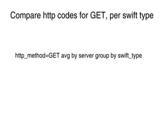    
Compare http codes for GET, per swift type
http_method=GET avg by server group by swift_type
 