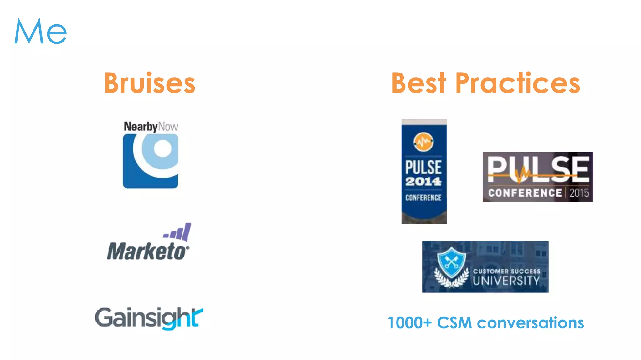 Me
Bruises Best Practices
1000+ CSM conversations
 
