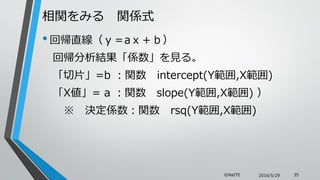 vߤ vSʽ
?؎ֱa⣩
؎YSҊ롣
Ƭ=b v intercept(Y,X)
X= a v slope(Y,X) 
 QSv rsq(Y,X)
2016/5/29 35?NaITE
 