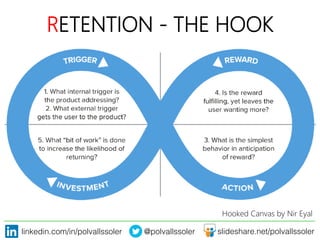 linkedin.com/in/polvallssoler! @polvallssoler! slideshare.net/polvallssoler!
Hooked Canvas by Nir Eyal
RETENTION -‐ THE HOOK
 