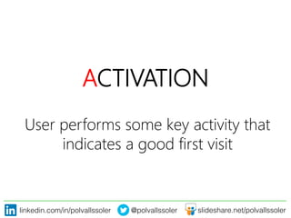 linkedin.com/in/polvallssoler! @polvallssoler! slideshare.net/polvallssoler!
ACTIVATION
User performs some key activity that
indicates a good first visit 
 