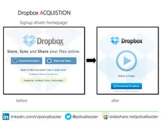 linkedin.com/in/polvallssoler! @polvallssoler! slideshare.net/polvallssoler!
Dropbox ACQUISTION

Signup driven homepage:
before
 after
 