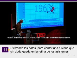 21
Utilizando los datos, para contar una historia que
sin duda queda en la retina de los asistentes.11
 