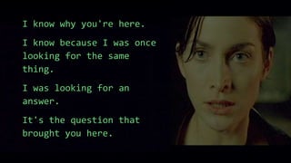 I know why you're here.
I know because I was once
looking for the same
thing.
I was looking for an
answer.
It's the question that
brought you here.
 