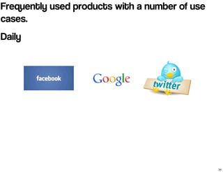 Frequently used products with a number of use 
cases. 
Daily 
34 
 