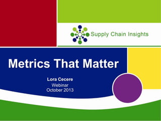 Metrics That Matter
Lora Cecere
Webinar
October 2013
 