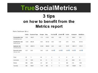 TrueSocialMetrics
3 tips
on how to benefit from the
Metrics report
 
