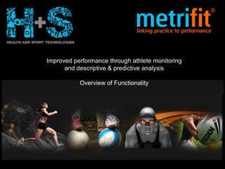 Improved performance through athlete monitoring
and descriptive & predictive analysis
Overview of Functionality
 