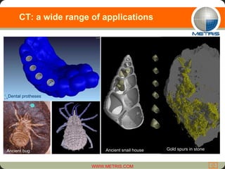 CT: a wide range of applications Dental protheses Ancient bug Ancient snail house Gold spurs in stone 