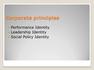Corporate principlesPerformance IdentityLeadership IdentitySocial Policy Identity
