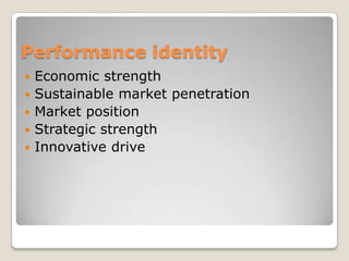 Performance identityEconomic strengthSustainable market penetrationMarket positionStrategic strengthInnovative drive