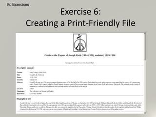 IV. Exercises
92
Exercise 6:
Creating a Print-Friendly File
 