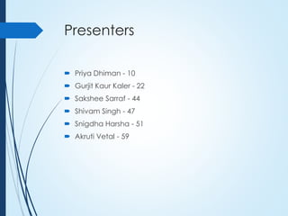 Presenters
 Priya Dhiman - 10
 Gurjit Kaur Kaler - 22
 Sakshee Sarraf - 44
 Shivam Singh - 47
 Snigdha Harsha - 51
 Akruti Vetal - 59
 