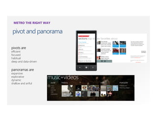 METRO THE RIGHT WAY

pivot and panorama

pivots are
efficient
focused
habitual
deep and data-driven


panoramas are
expansive
explorative
dynamic
shallow and artful
 