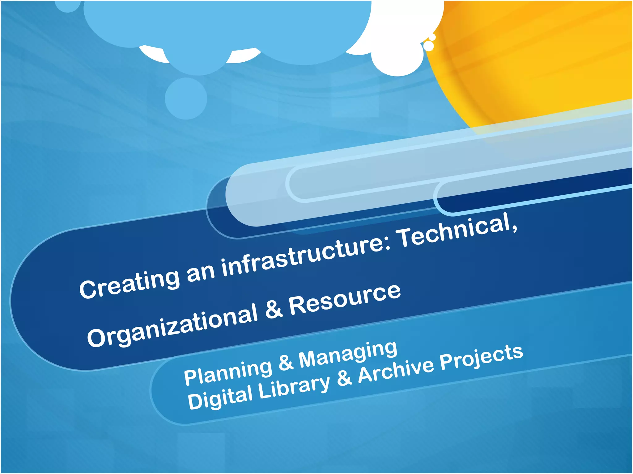 Planning & Managing  Digital Library & Archive Projects Creating an infrastructure: Technical, Organizational & Resource 