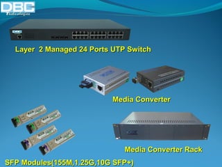 Layer 2 Managed 2244 PPoorrttss UUTTPP SSwwiittcchh 
MMeeddiiaa CCoonnvveerrtteerr 
MMeeddiiaa CCoonnvveerrtteerr RRaacckk 
SSFFPP MMoodduulleess((115555MM,,11..2255GG,,1100GG SSFFPP++) 
 