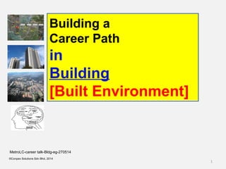 1
©Conpex Solutions Sdn Bhd, 2014
Building a
Career Path
in
Building
[Built Environment]
MetroLC-career talk-Bldg-eg-270514
 