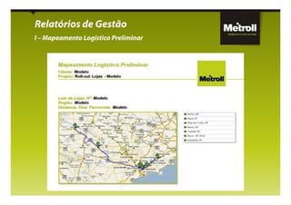 Relatórios de Gestão
I – Mapeamento Logístico Preliminar
 