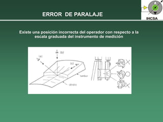 ERROR DE PARALAJE
Existe una posición incorrecta del operador con respecto a la
escala graduada del instrumento de medición
 