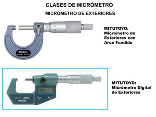 CLASES DE MICRÓMETRO
MICRÓMETRO DE EXTERIORES
Ing. Steve Palma
MITUTOYO:
Micrómetro Digital
de Exteriores
MITUTOYO:
Micrómetro de
Exteriores con
Arco Fundido
 