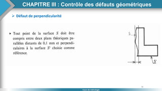 98
Cours de métrologie
 Défaut de perpendicularité
CHAPITRE III : Contrôle des défauts géométriques
 