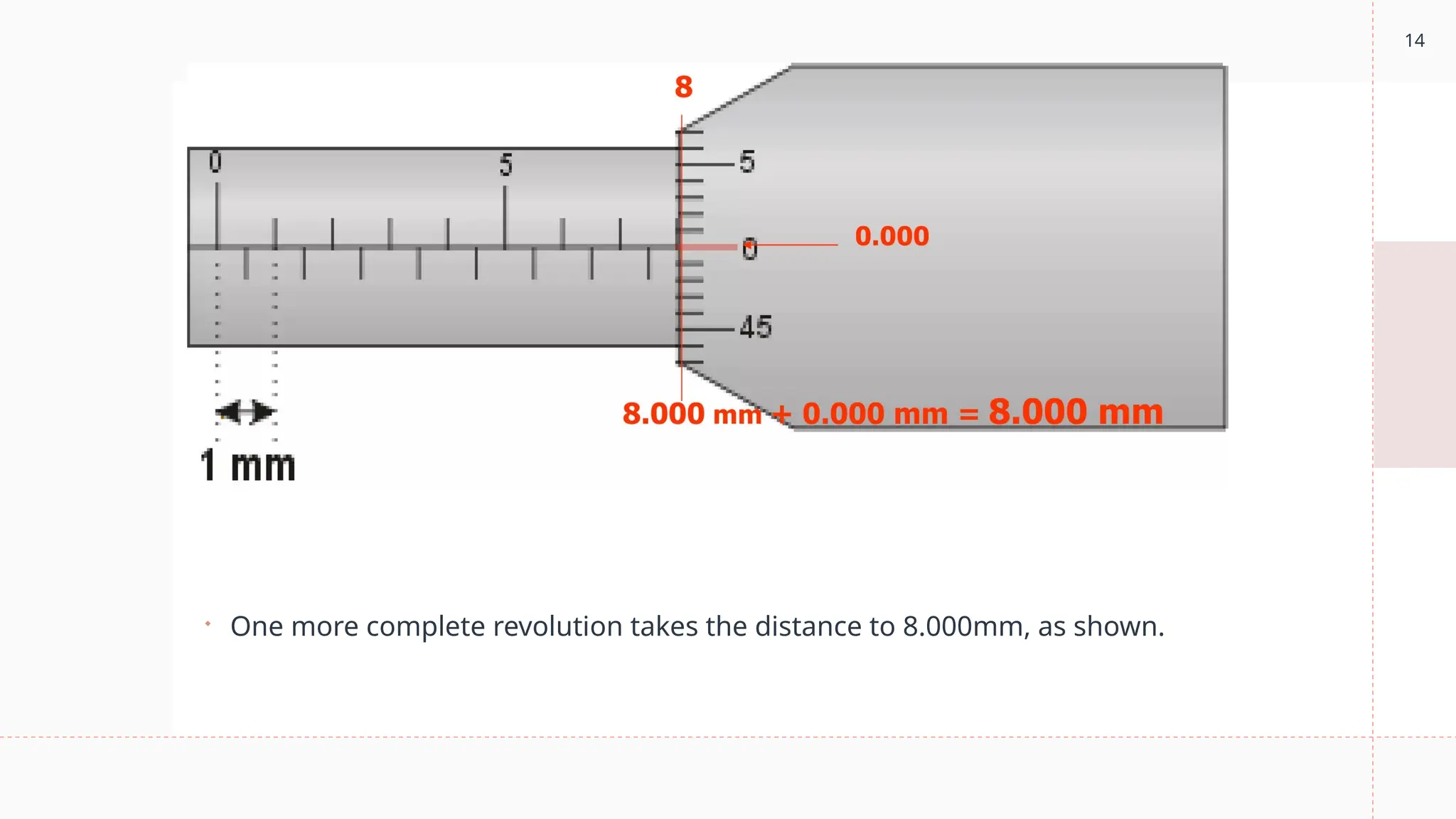 14
 One more complete revolution takes the distance to 8.000mm, as shown.
 